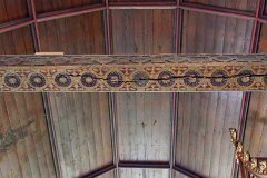 Great Bardfield - St Mary - Carved Tie Beam  Tudor carved tie beam, dated 1618 : Church, Essex, Great, Bardfield, St Mary, C12, C13, Grade 1, Stone, Chancel, Screen