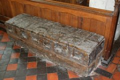 High Easter - St Mary's Chest  The chest is probably 14th or 15th century, with 17th century fittings. : Church, Essex, High, Easter, Chest, St Mary, Medieval, C14