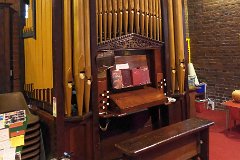 Kelvedon Hatch - Organ  This organ was built by Mylrea & Cartwright, Organ Builders of Park Road Works, West Green. During the First World War, the government told Philip Mylrea he had to stop crafting organs and start manufacturing ammunition boxes, as part of the war effort. Rather than degrade his skills, he refused, sold up his share of the business and opened up a greengrocers in Dunstable! : Church, Essex, Kelvedon, Hatch, St Nicholas, Organ