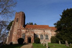 Layer Marney - St Mary the Virgin  The Grade I listed church is adjacent to Layer Marney Tower, and was built at the same time, early in the 16th century. It is of Tudor brick construction, with stone dressing on the buttresses. The tower, south aisle, south porch and (very rare) chancel porch have battlements.   Internally the church is light and airy. The nave and chancel in the south aisle are separated by a 15th century screen: the north aisle is also separated into two sections, divided by a 16th century screen. The eastern section of the north aisle contains three magnificent monuments to members of the Marney family, while the western section contains a plough. : Church, Essex, Layer, Marney, St Mary, Grade 1, Tudor, C16, Monument