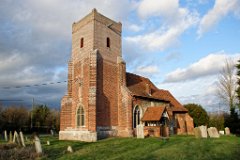 Little Warley - St Peter after 2016 repairs  The tower dated 1718 was repaired in 2016 with a £46,300 government grant. The alders and holly bush boring their roots into the foundations have been cut down, but it is not known if they present further threats to the Grade I structure. : Church, Warley, Little Warley, A127, Essex, Grade I, C15