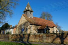 Little Yeldham - St John the Baptist  This unassuming little church is on the site of a church mentioned in 1090 - the current nave is dated to c 1380 -1400. The belfry is 15th century, and rests on four timber posts which can be seen inside the nave.  The 15th century chancel is, unusually, out of alignment with the nave - its axis deflected towards the north. The chancel is divided from the nave by a stone screen installed by the rector JP Seddon in 1891. : Church, Essex, Little, Yeldham, St John, C14, C15