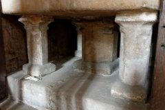 Littlebury - Holy Trinity - Font Base  Inside the elaborate wooden casing lies a simple, square  stone font dating from the thirteenth century. And a piece of string. : Church, Essex, Littlebury, Holy Trinity, C13, C14, Grade 1, Font