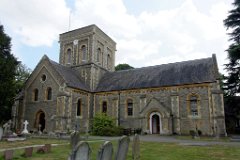 Loughton - St John the Baptist  Built 1846 in neo-Norman style (hence the central tower), and designed by Sydney Smirke in yellow brick with stone dressings. : Church, Essex, Loughton, St John, C19