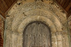 Mashbury - South Door  Detail of the Norman south doorway, inside a sixteenth century porch. : Church, Essex, Mashbury, Unknown, C12, Norman, Doorway